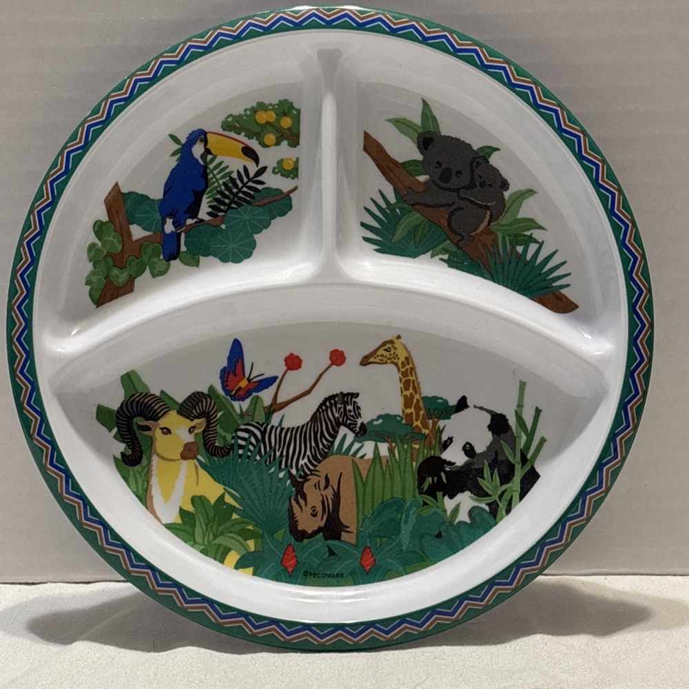 Vintage Peco Melamine Kids Divided Plate, Jungle Theme